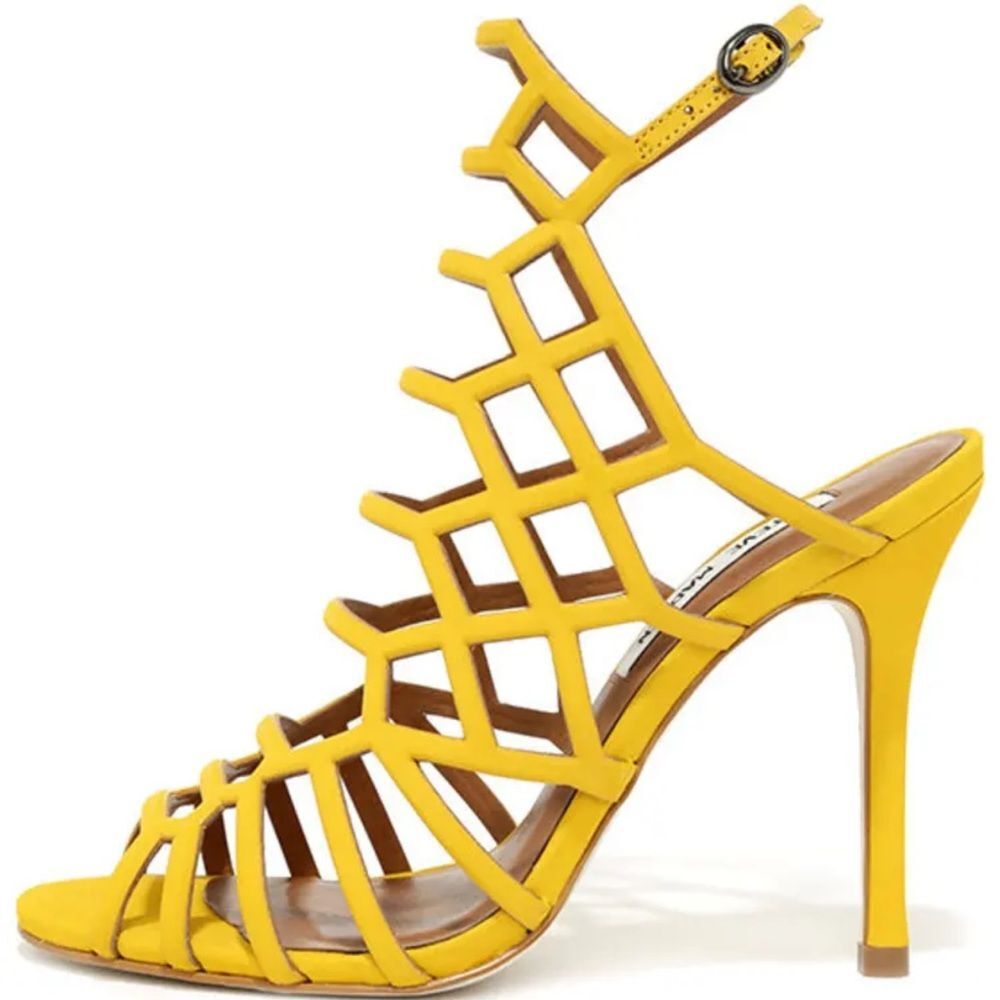 Steve Madden Slithur Yellow Nubuck Leather Caged Heels